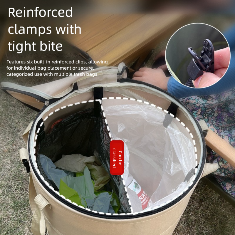 Army green Foldable Camping Trash Can with Lid - Large Capacity Heavy Duty Pop Up Rubbish Bin - Portable Storage Bag for Caravan, Picnic, Gardening and Outdoor Adventures - Space Saving Design(Size: M)