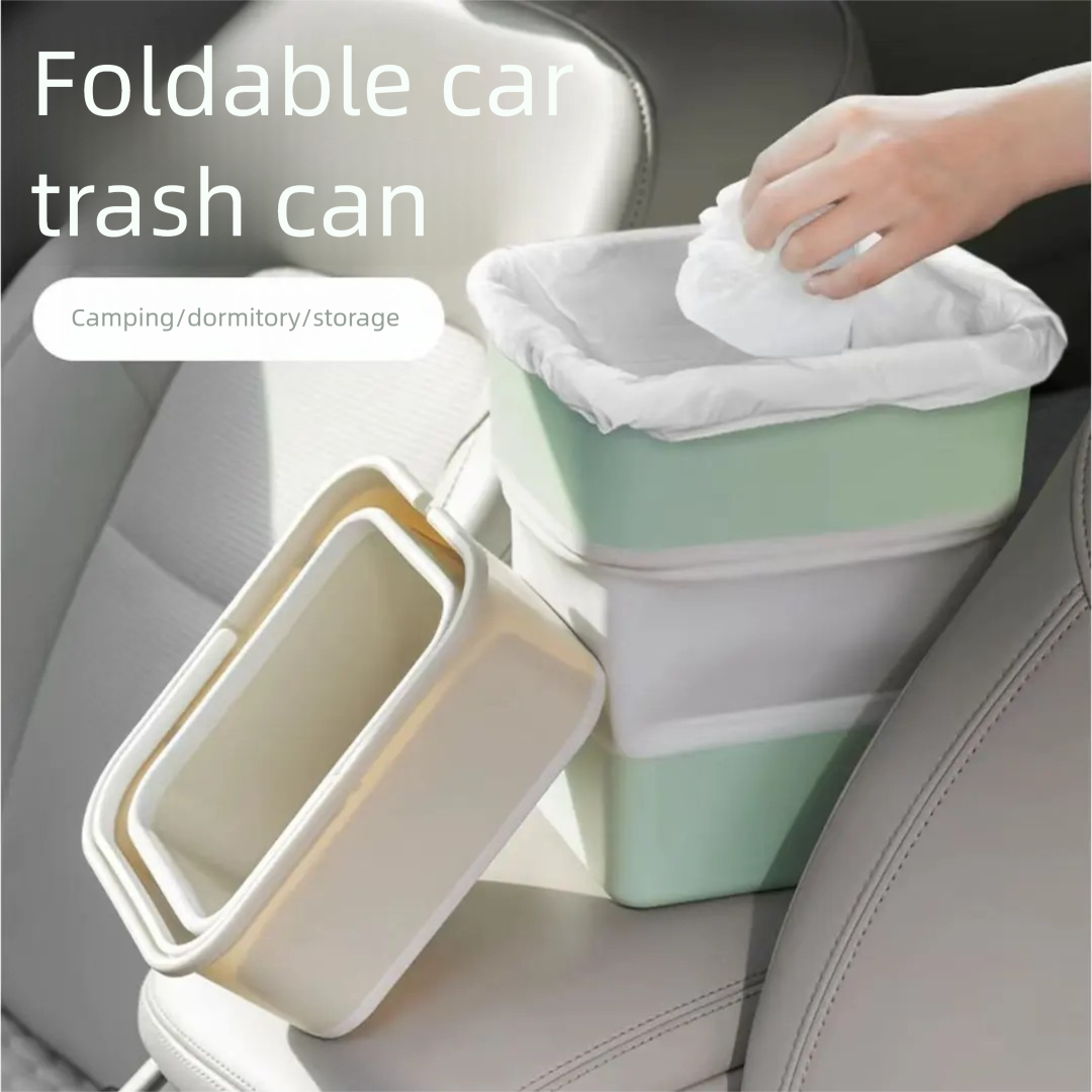 Light green Foldable Car Trash Can and Multi-Functional Storage Bin - Includes 5 Rolls of Bags - Leak-Proof Waterproof Design for Road Trips, Camping and Daily Commuting - Space Saving Portable Organiser(medium)