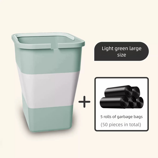 Light green Foldable Car Trash Can and Multi-Functional Storage Bin - Includes 5 Rolls of Bags - Leak-Proof Waterproof Design for Road Trips, Camping and Daily Commuting - Space Saving Portable Organiser(large)