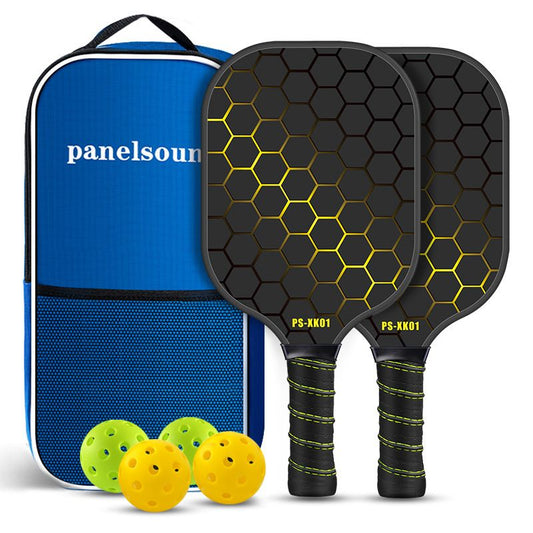 Yellow Pickleball Paddle Set - Premium Fiberglass Surface - Lightweight Honeycomb Core, Cushioned Non-Slip Grip, Professional Performance for All Skill Levels, Complete Kit with Carry Bag and Balls