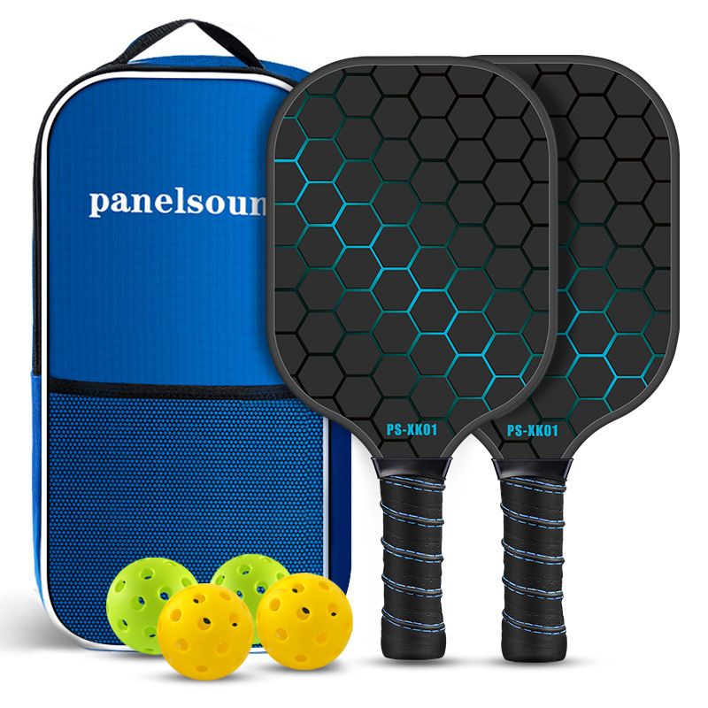 Blue Pickleball Paddle Set - Premium Fiberglass Surface - Lightweight Honeycomb Core, Cushioned Non-Slip Grip, Professional Performance for All Skill Levels, Complete Kit with Carry Bag and Balls
