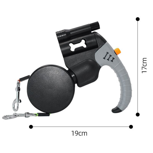 Black Dual Retractable Dog Leash - Tangle-Free 360 Degree Rotation - Built-in LED Flashlight, Individual Brake and Lock System for Two Dogs, Safety for Night Walking and Outdoor Training