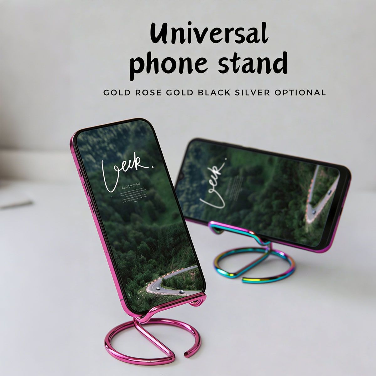 2-Pack Black Universal Aluminum Phone Stand - Minimalist One-Piece Metal Tablet Holder - Durable Integrated Fixed Angle Desktop Bracket, Sleek Industrial Design for Home Office and Bedroom