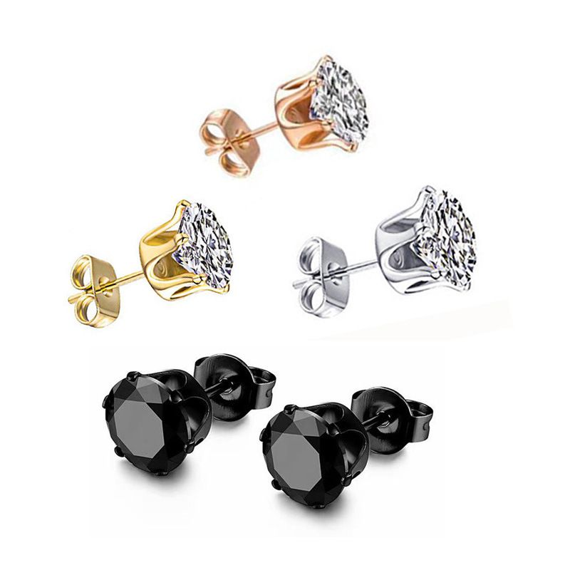 6-Pair Golden Stainless Steel Stud Earring Set - Classic 6-Prong Crown Setting with Sparkling Round Cubic Zirconia in Multiple Sizes - Durable Skin-Friendly Jewelry for Daily Wear and Stacking