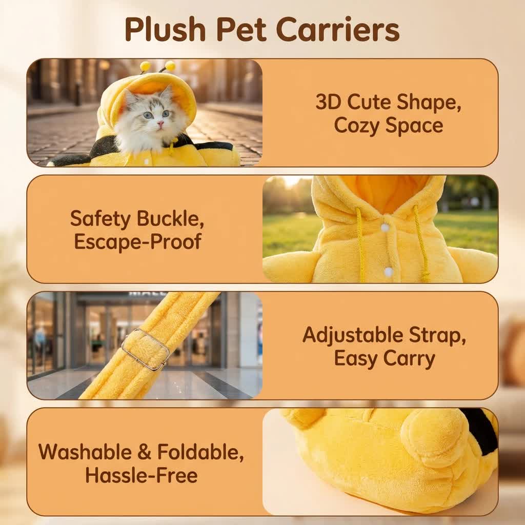 M Size Cute Bear Windproof Insulated Pet Shoulder Bag with Security Buckle - Soft Reversible Flannel Tote for Small Dogs & Cats Up to 2KG