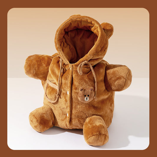 L Size Cute Bear Windproof Insulated Pet Shoulder Bag with Security Buckle - Soft Reversible Flannel Tote for Small Dogs & Cats Up to 2KG