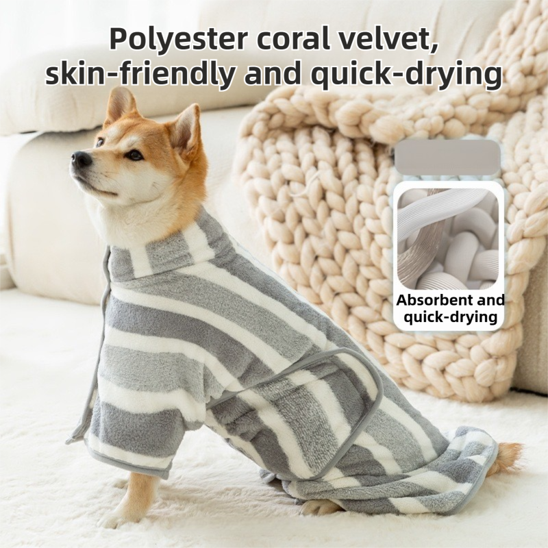 Red Stripes Super Absorbent Pet Bathrobe with Waist Belt & Neck Snap - Full Coverage Quick-Drying Towel for Dogs & Cats (XL Size)