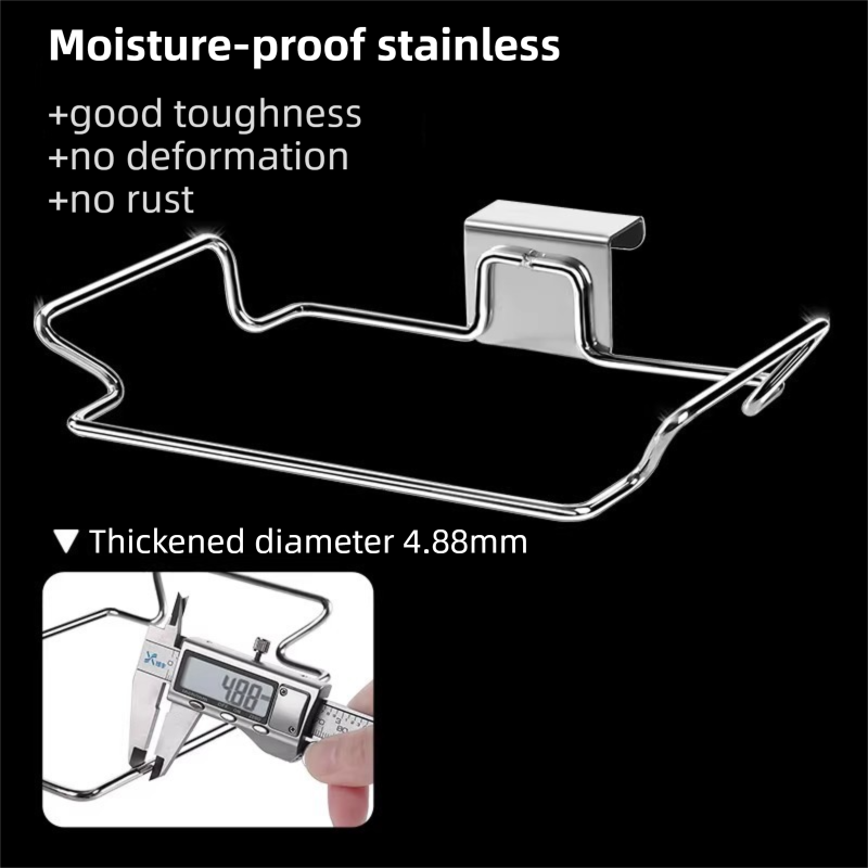 Stainless Steel Wall-Mounted Trash Bag Holder with Curved + V-Sharp Ear Hook  - Heavy Duty Waste Bag Support for Home & Office