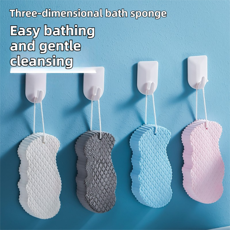 3PCS Blue Nordic Style 3D Fish Scale Exfoliating Sponge - High Elasticity Body Scrubber for Painless Deep Clean