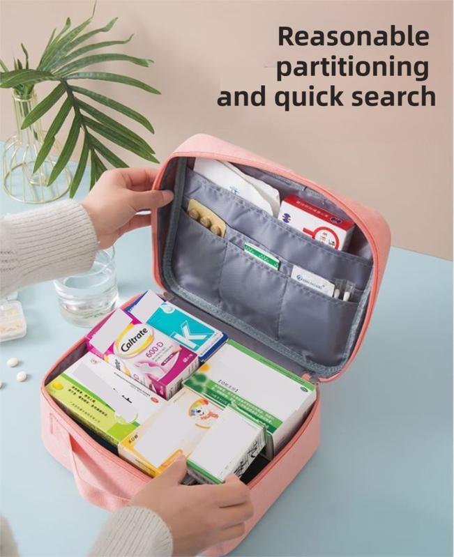 Pink Large Capacity Empty First Aid Kit 25 x 14 x 20 CM - Durable Oxford Cloth Emergency Medical Storage Bag for Home Car Camping Travel