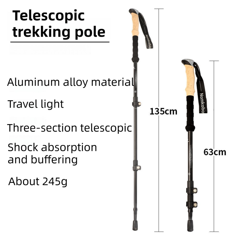 2-Pack Black Aluminum Alloy Telescopic Trekking Poles with Secure External Lock & Accessory - 3-Section Adjustable Hiking Sticks(65-135cm)