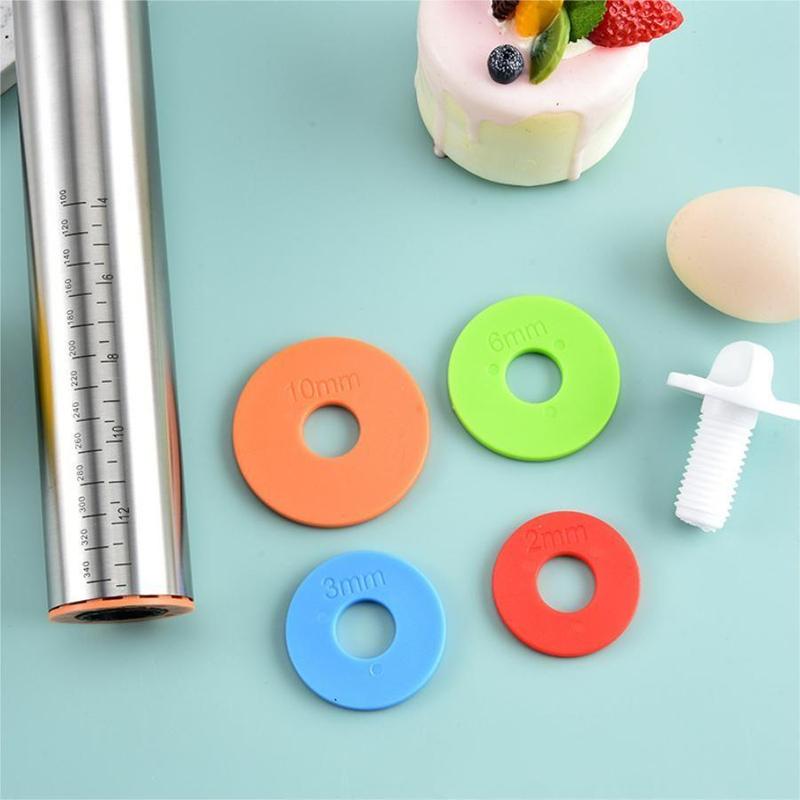 Adjustable Stainless Steel Rolling Pin + 40 x 60 CM Black Non-Stick Silicone Pastry Mat with 4 Precise Thickness Rings & Clear Measurement Markings