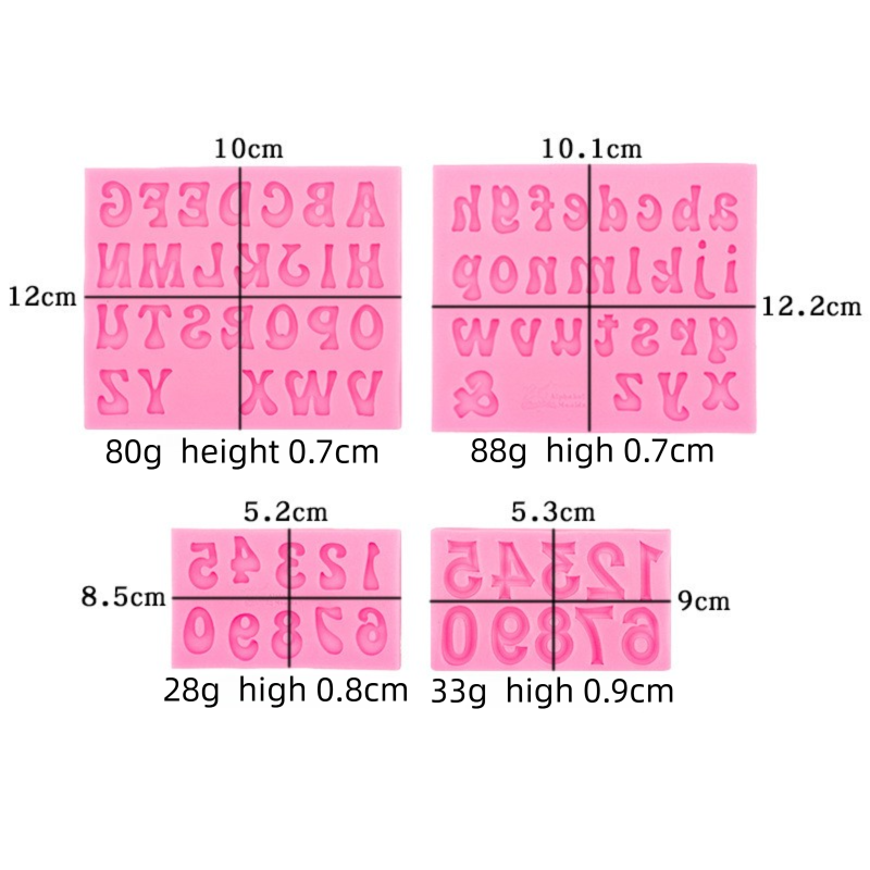 4-Pack Grey Alphabet & Numbers Silicone Fondant Molds - Heat Resistant Cake Decoration & Resin Crafting Tools