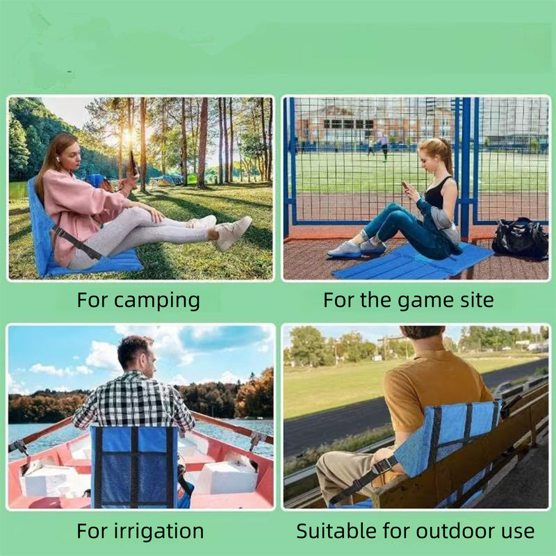 Blue Foldable Stadium Seat Cushion with Backrest & Storage Pockets - Portable Roll-Up Outdoor Waterproof Oxford Cloth Bleacher Chair