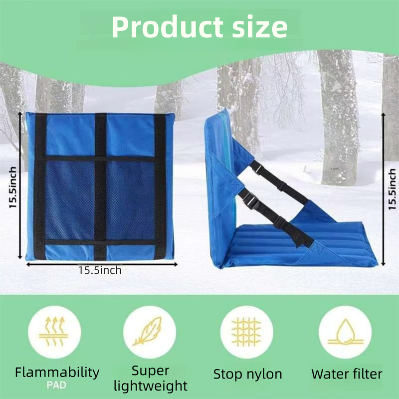 Black Foldable Stadium Seat Cushion with Backrest & Storage Pockets - Portable Roll-Up Outdoor Waterproof Oxford Cloth Bleacher Chair