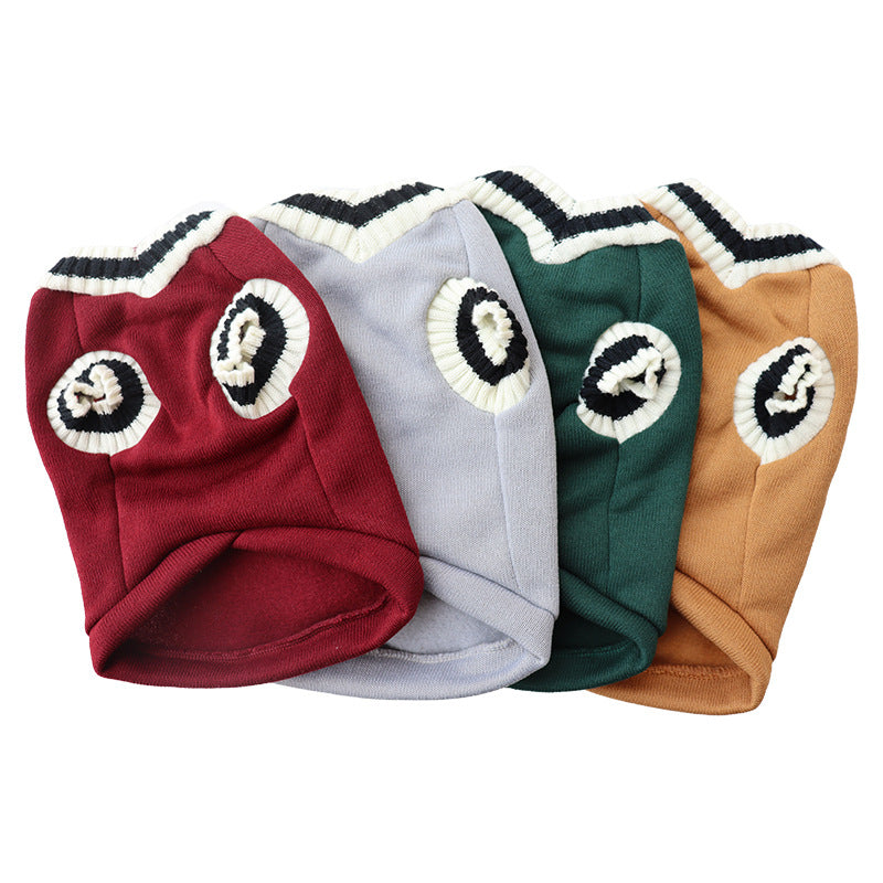 4-Pack XL Size Preppy Style V-Neck Knitted Cotton Pet Sweater - Hair-Resistant & Breathable, Classic Fleece-Lined Pullover for Cats and Dogs(Green + Red + Khaki + Grey)