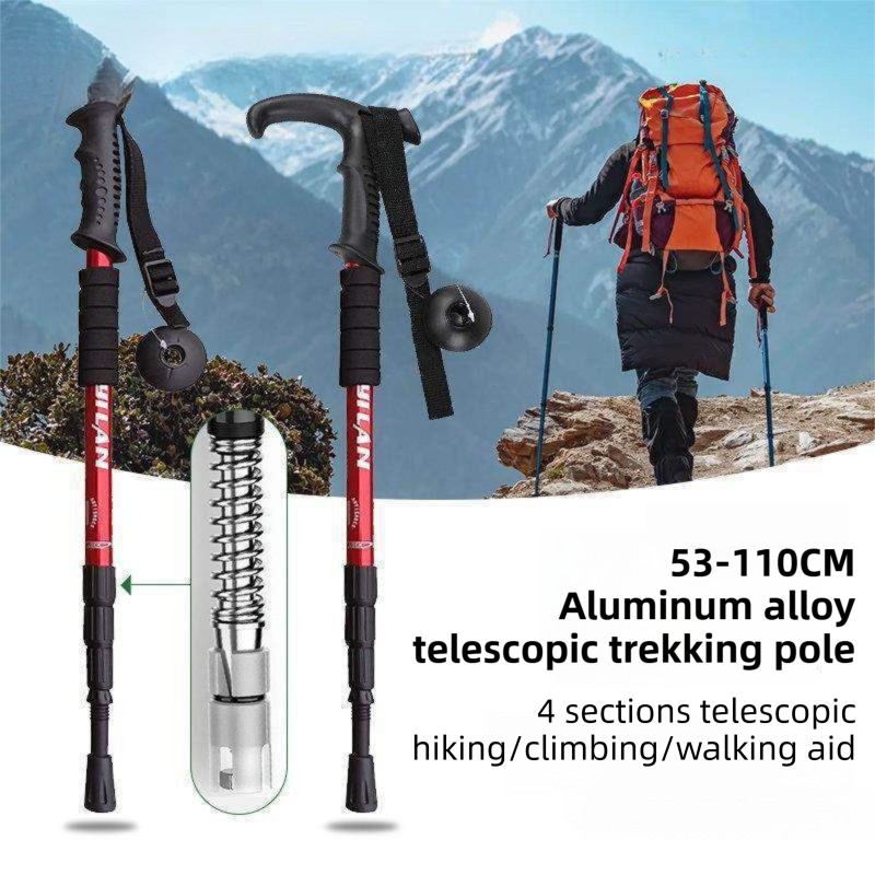 53-110 CM Black Ultralight Telescopic Aluminum Trekking Pole (4-Section T-Handle) - Professional & Compact Shock-Absorbing Trail Support