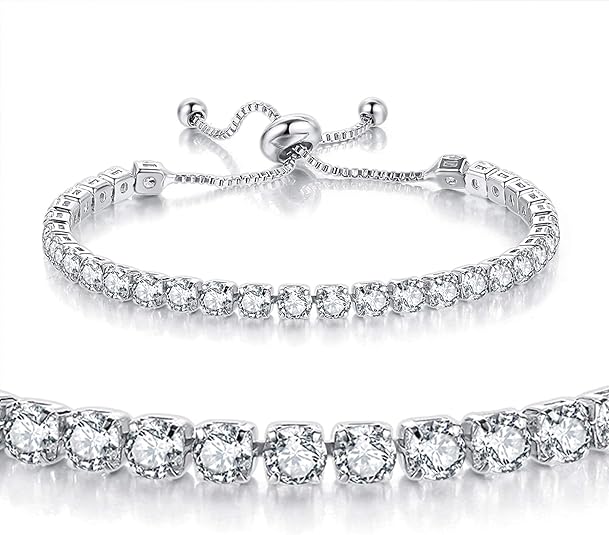 Silver High-Sparkle Cubic Zirconia Double Row Iced-Out Tennis Bracelet (5.7" to 11.3") - Minimalist Geometric Dainty Jewelry