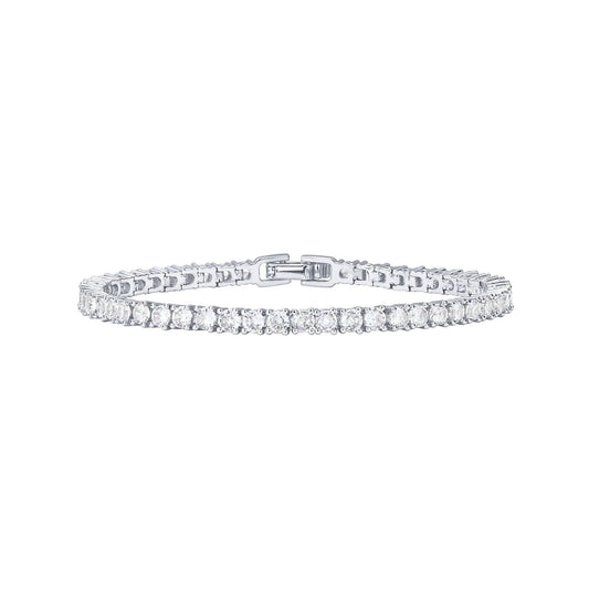 Silver 4.0mm Iced-Out Zirconia Tennis Bracelet with Secure Clasp - Classic Luxury Rhinestone Tennis Chain for Men & Women (7 Inches)