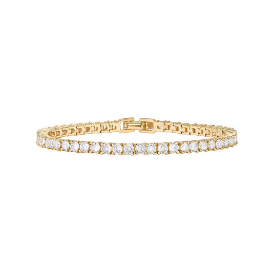 Gold 4.0mm Iced-Out Zirconia Tennis Bracelet with Secure Clasp - Classic Luxury Rhinestone Tennis Chain for Men & Women (7 Inches)
