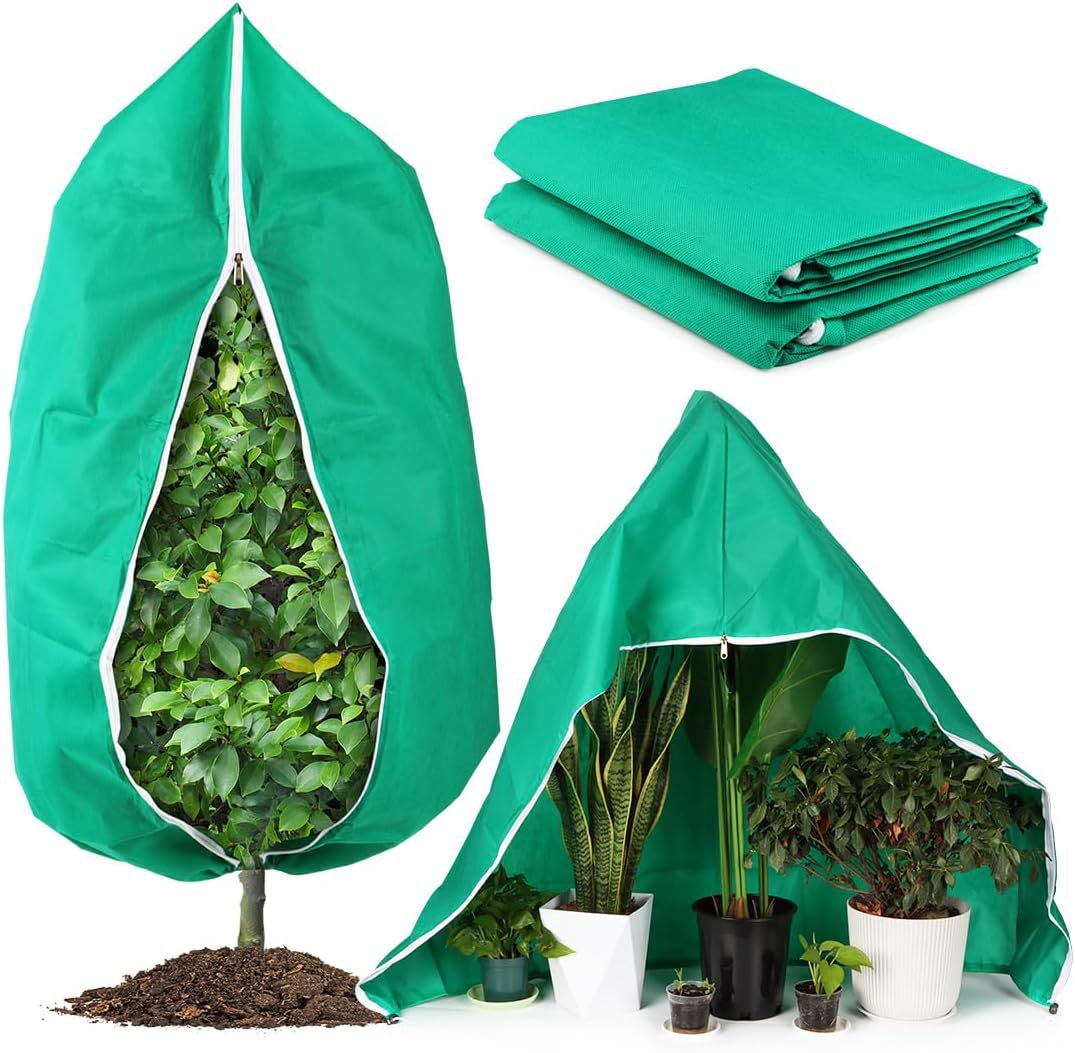 4-Pack Winter Plant Cold Protection Covers with Zipper & Drawstring - Thickened Frost Thermal Blankets and UV Resistant Shrub Jackets (80 x 120 CM)