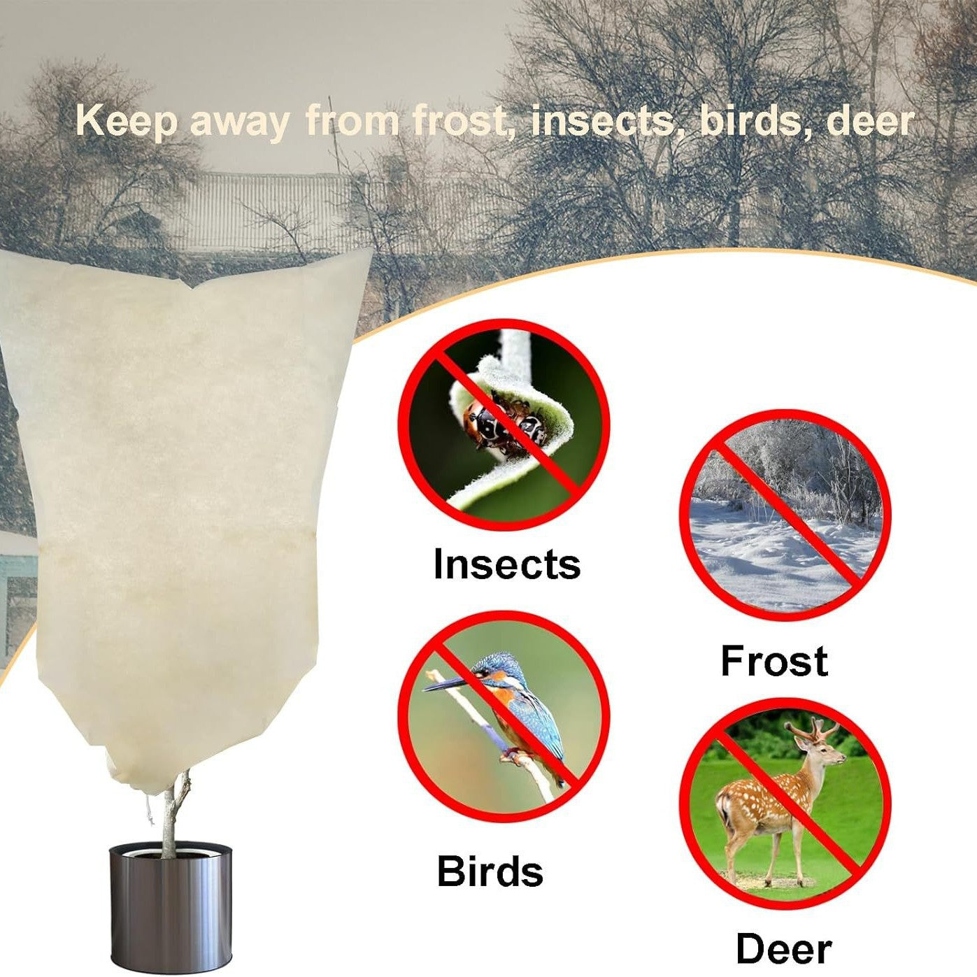 4-Pack Winter Plant Cold Protection Covers with Zipper & Drawstring - Thickened Frost Thermal Blankets and UV Resistant Shrub Jackets (80 x 120 CM)