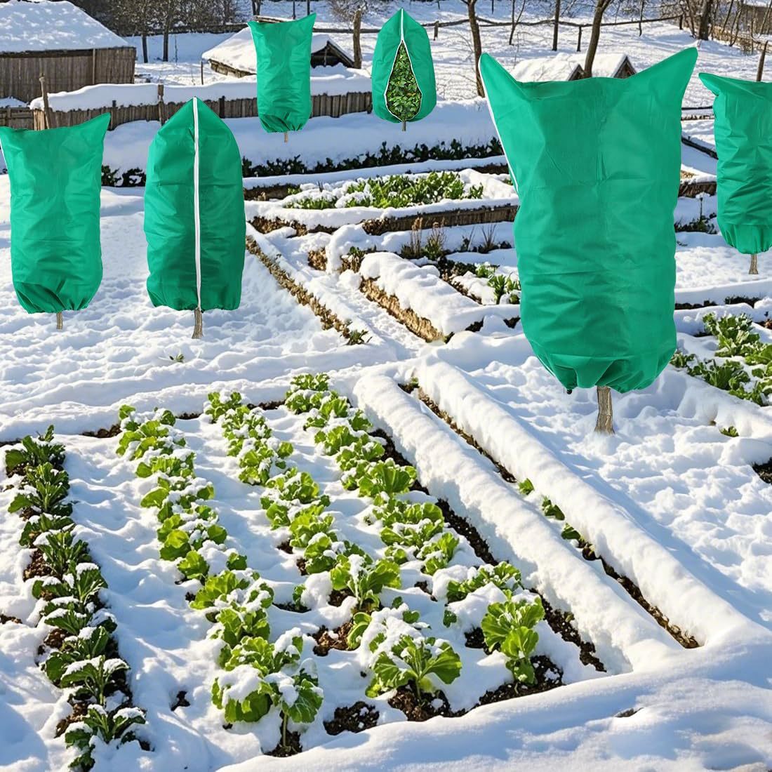 4-Pack Winter Plant Cold Protection Covers with Zipper & Drawstring - Thickened Frost Thermal Blankets and UV Resistant Shrub Jackets (120 x 180 CM)