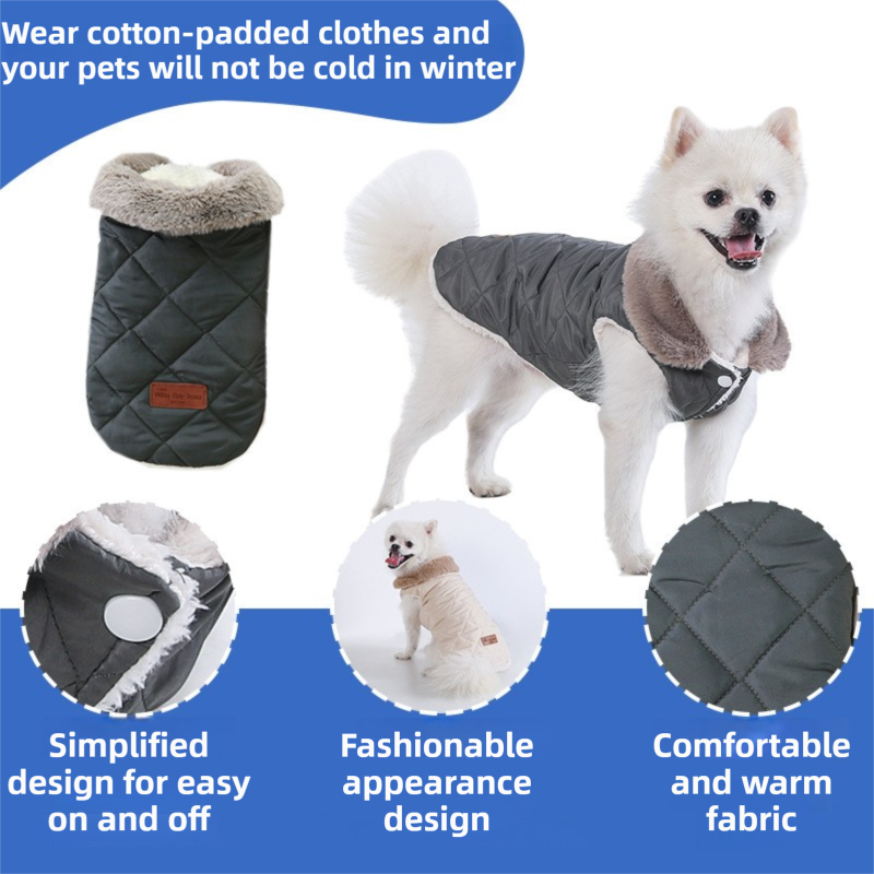M Size Pink Winter Padded Cotton Dog Thermal Plaid Vest with Faux Fur Collar - Thick Fleece-Lined Warm Pet Jacket