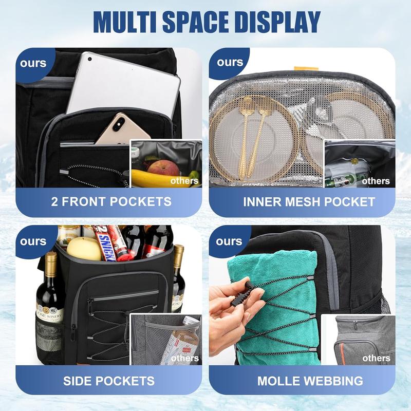 Blue 5.55 Gallons Large Insulated Picnic Backpack with Multi Pockets & Leak-Proof Interior - Multifunctional Waterproof Thermal Lunch Bag for Camping, Hiking & Outdoor Travel