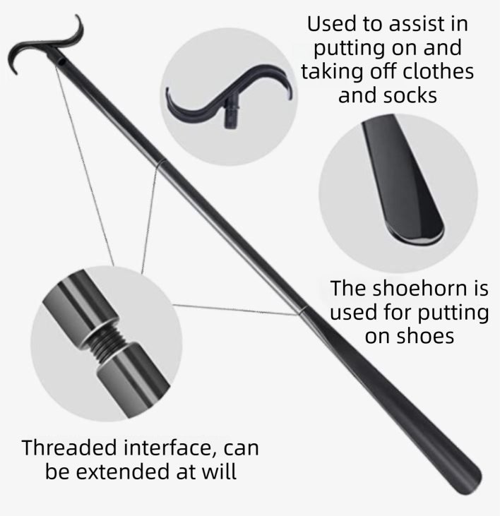 2-Pack White Portable Dressing Aid Stick & Long-Handled Shoe Horn (3-Section Detachable) - Adjustable 62cm-88cm Dressing Hook for Seniors & Limited Mobility