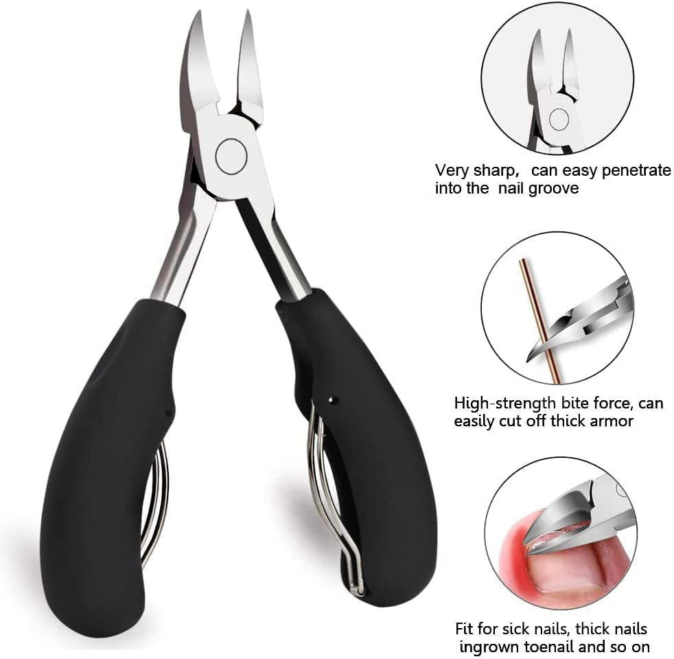 7-Piece Professional Ingrown Toenail Tool Kit - Stainless Steel Precision Pedicure Set with Black Eagle-Nose Clippers & Leather Storage Case