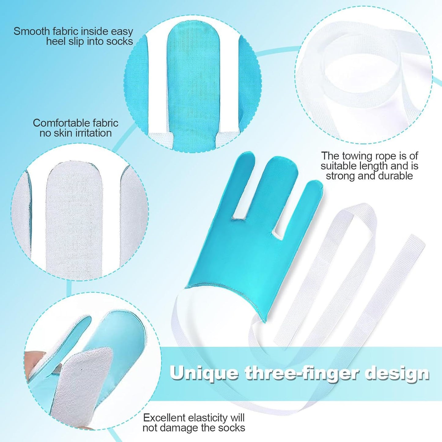 Portable Complete Independent Living Mobility Kit - No-Bend Three Finger Sock Aid & Blue Extendable 3-in-1 Dressing Hook with Shoe Horn