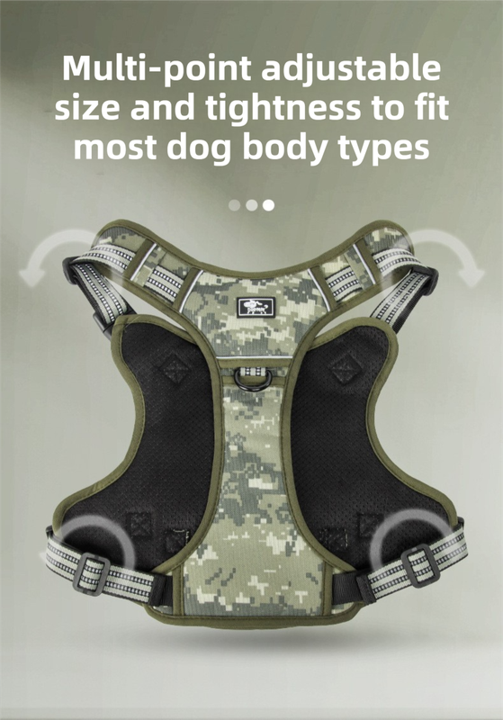 3-Piece Khaki Tactical Dog Harness Set (S Size) - Heavy Duty No-Pull Vest with Detachable Tactical Pouch & Climbing Rope Leash