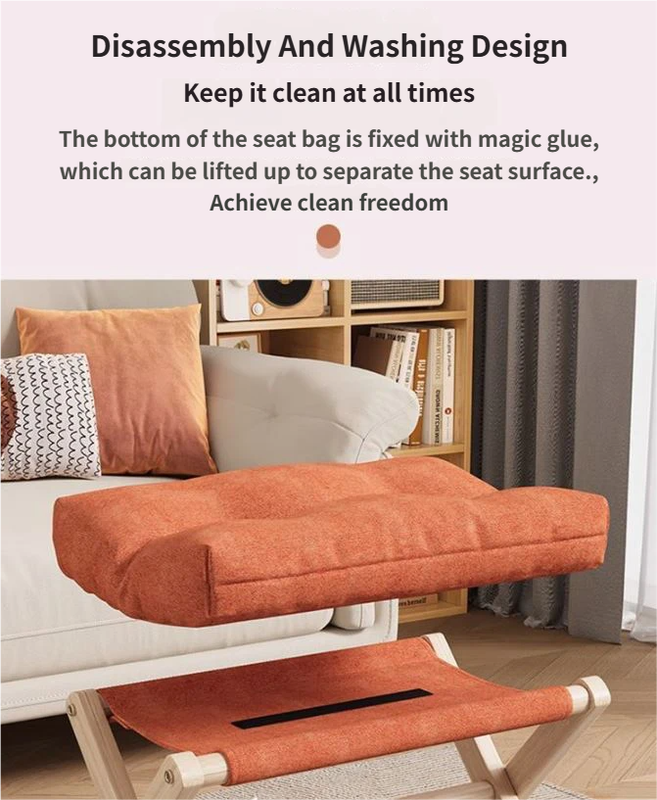 Orange Foldable Ottoman & Padded Footstool with Velcro Stability - Cotton Linen Portable Office Leg Rest & Entryway Shoe Stool