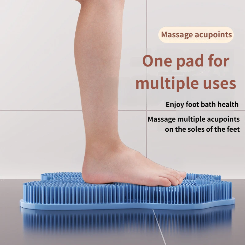 Grey 3D Butterfly Silicone Bath Massage Mat with Suction Cup & Dual-Zone Massage Bristles - Exfoliating Back Scrubber & Foot Deep Cleaner