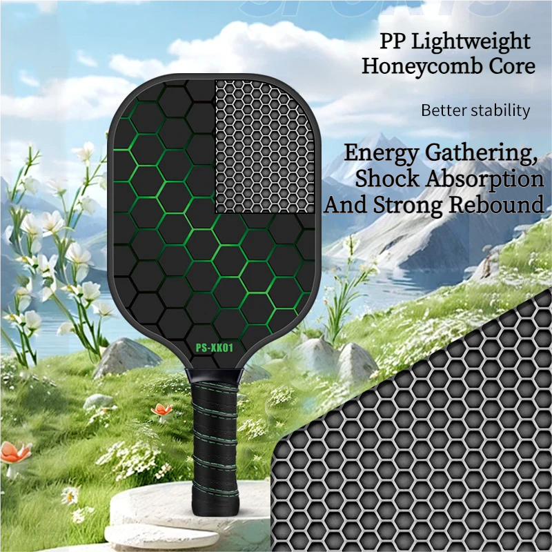 Black and Yellow Fiberglass Pickleball Paddle - 220g Lightweight Racket with Breathable PU Comfort Grip and Oversized Sweet Spot for Outdoor Play