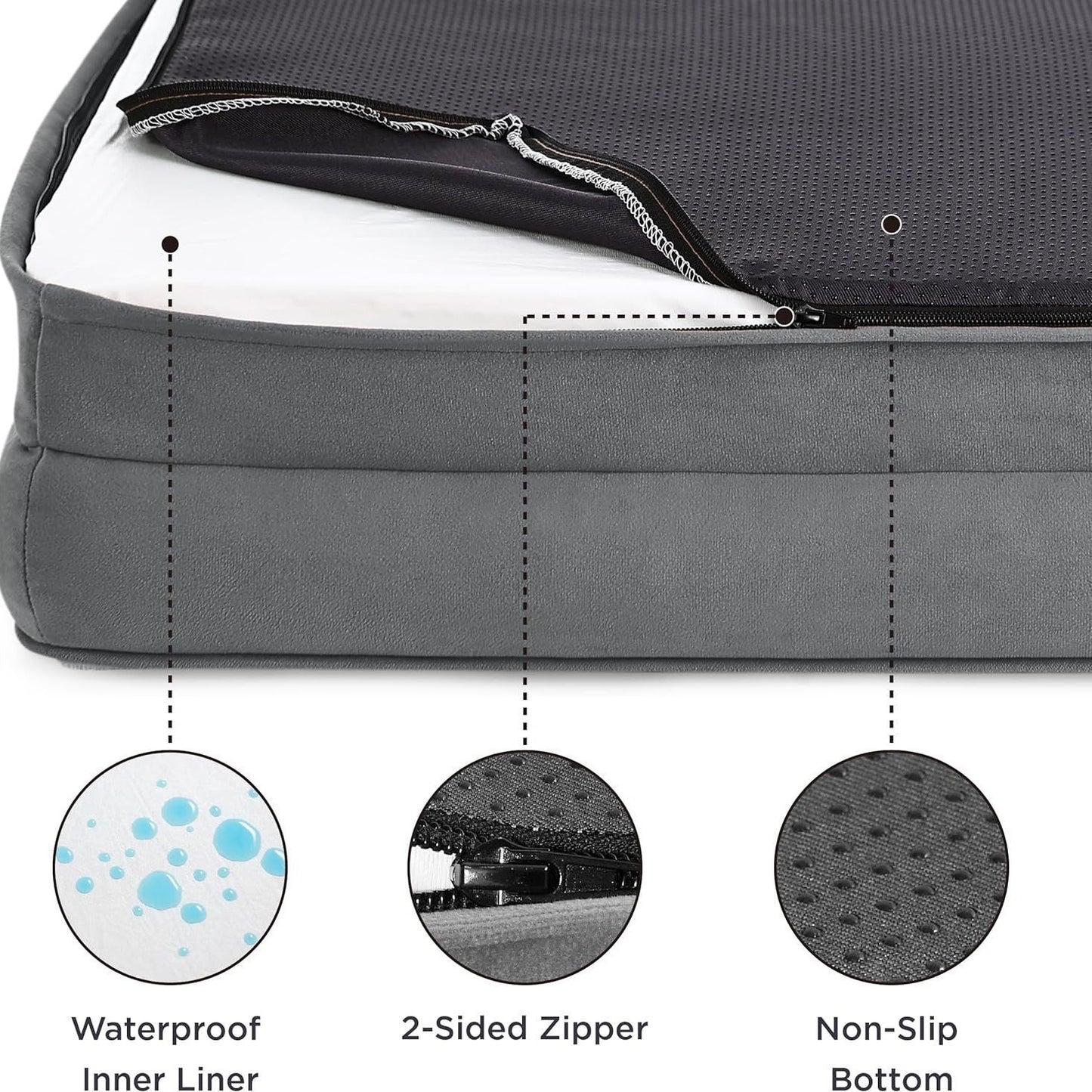 Beige Waterproof Egg-Crate Foam Therapeutic Pet Sofa Bed and Fleece Lounge (XL Size 110 x 82 x 17 CM) - Low Entry, High Bolster Support & Zipper Removable Cover