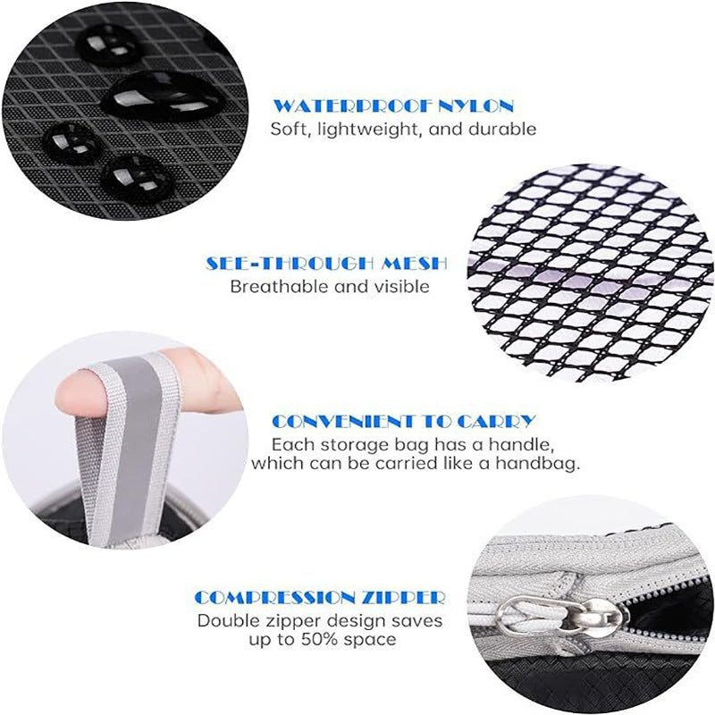 Pink Waterproof Travel Compression Packing Cube Set of 5 Sizes with Carry Handles - 50% Space Saving Breathable Nylon Luggage Organizer