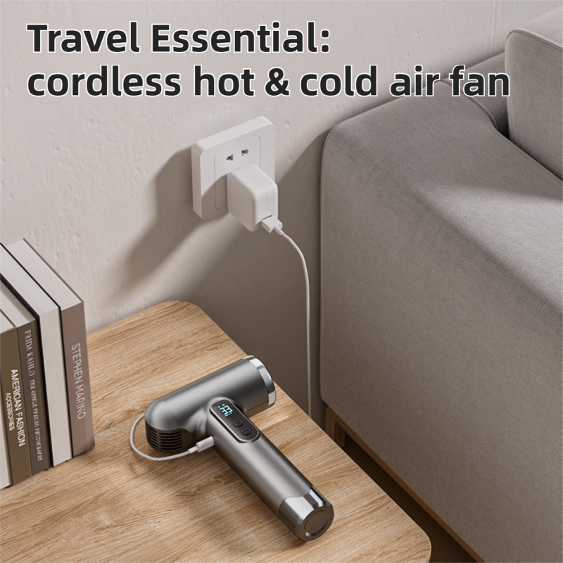White Wireless Rechargeable Hot & Cold Hair Dryer - Lightweight Portable Blow Dryer with Blue Light Ion Care, 3 Speed & Temperature Settings