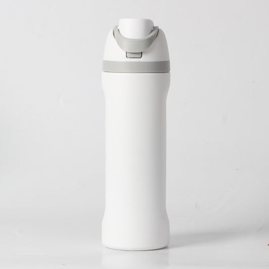 24oz White Large Thermal Water Bottle with Dual-Sipping Lid & Built-in Straw - Leak-Proof 304 Stainless Steel Outdoor Sports Flask