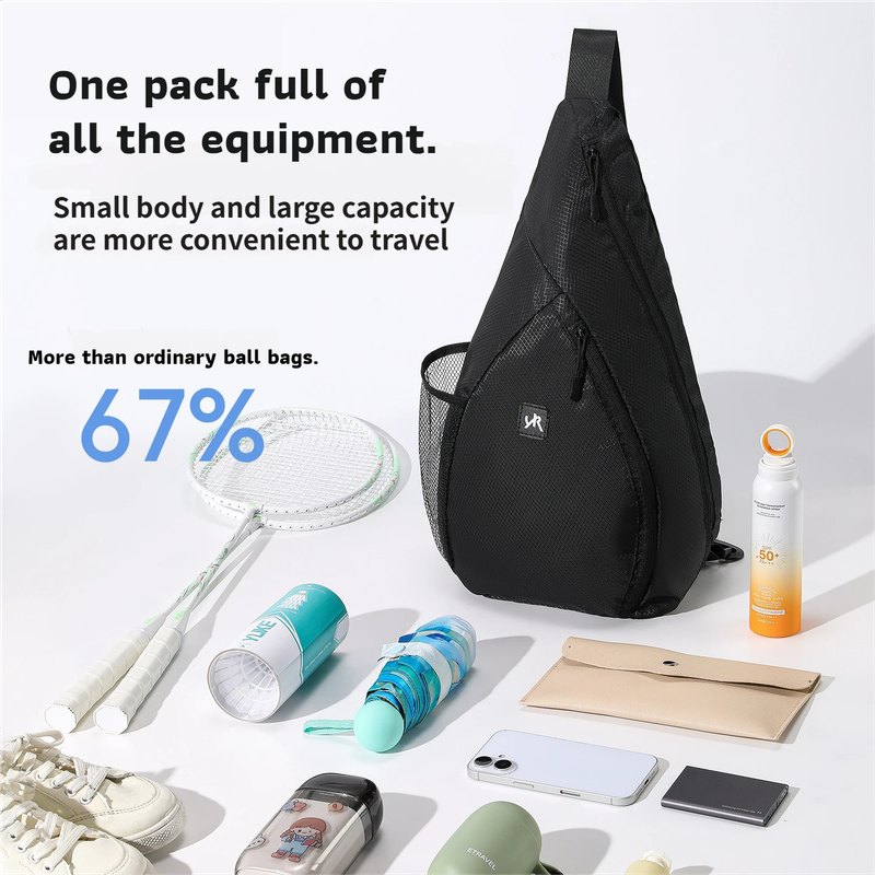 Black Pickleball & Racket Sports Sling Bag with Expandable High-Capacity Storage - Waterproof Oxford Tennis & Badminton Gear Crossbody Backpack