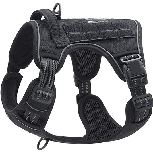 Black Professional Adjustable Tactical Dog Mesh Harness - Reflective No-Pull Pet Vest with Control Handle (S Size for Weight 18-35 lbs)