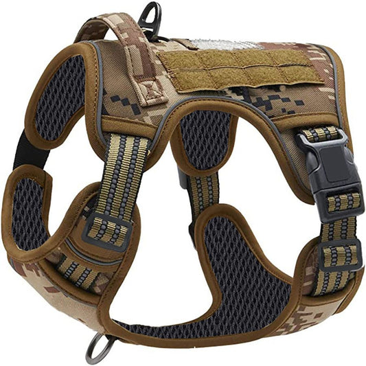 Camouflage Professional Adjustable Tactical Dog Mesh Harness - Reflective No-Pull Pet Vest with Control Handle (XL Size for Weight 75-135 lbs)
