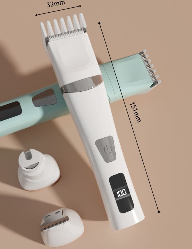 White Professional 3-in-1 Pet Grooming Kit - Low-Noise Rechargeable Dog Hair Trimmer & Nail Grinder for Paws, Eyes, and Body