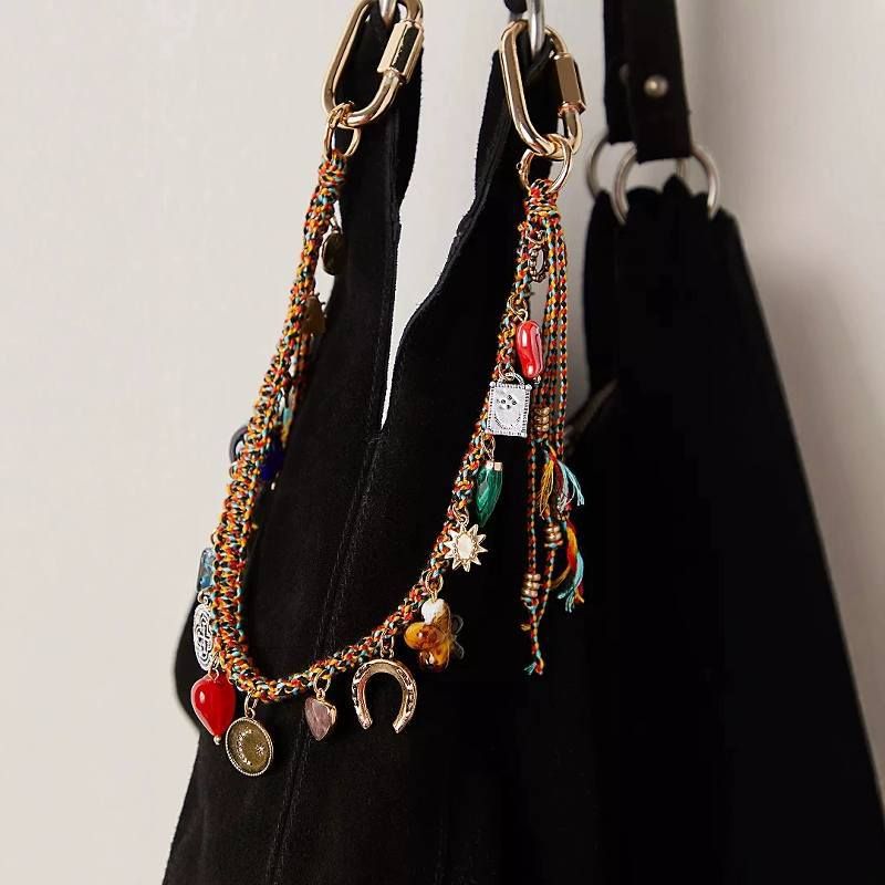 #4346 Bohemian Vintage Ceramic Keychain Bag Charm - Muti-Layered Handcrafted Lucky Ethnic Bag Styling Accessory & Mother's Day Gift
