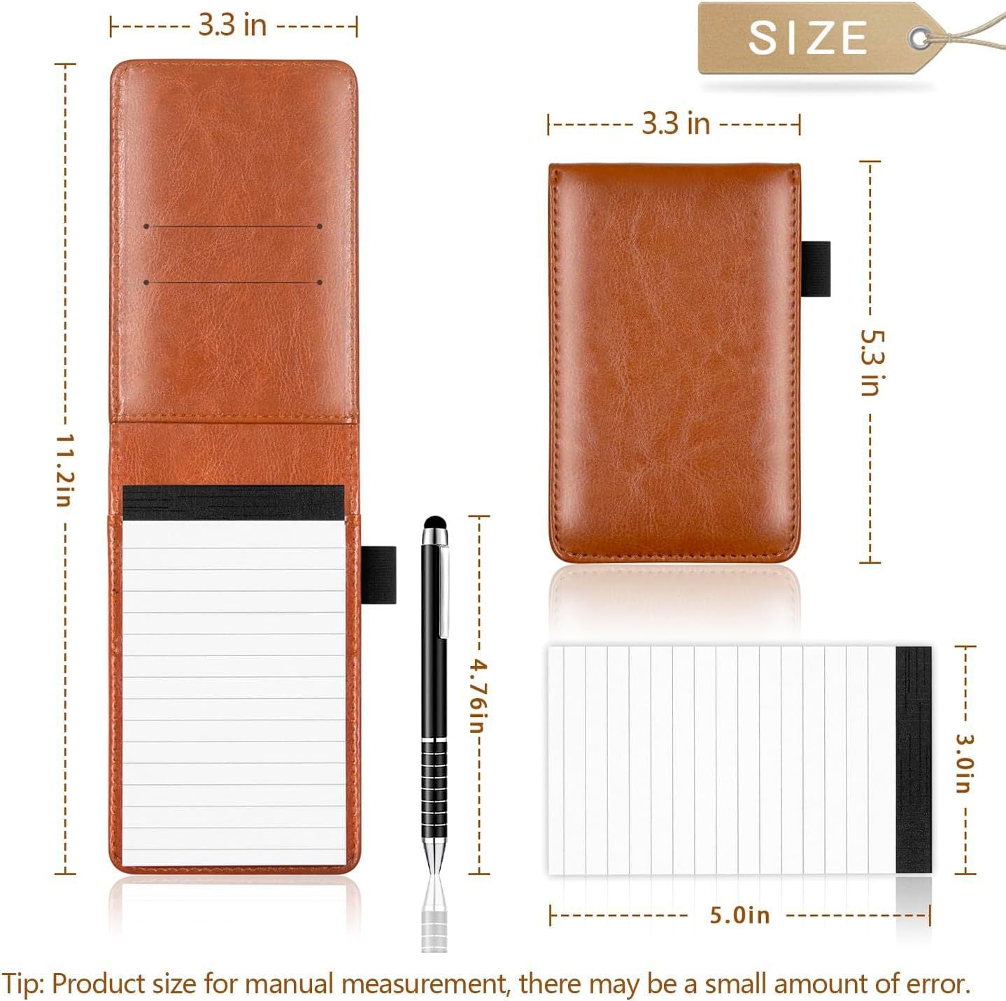 7-Piece Brown Business A7 Pocket Notebook Set - Premium PU Leather Memo Pad, 5 Memo Replacement Refills & 2-in-1 Metal Stylus Pen
