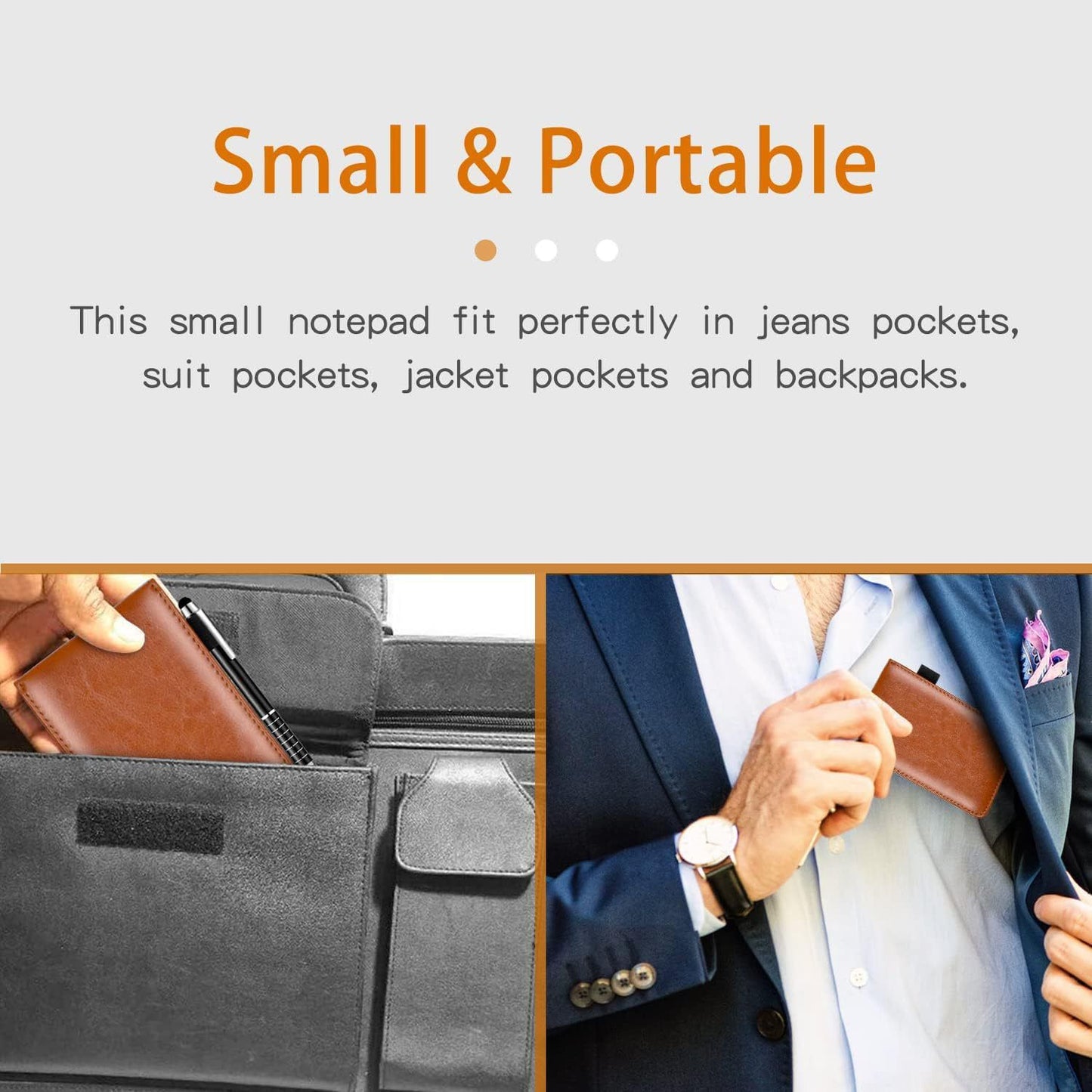 7-Piece Brown Business A7 Pocket Notebook Set - Premium PU Leather Memo Pad, 5 Memo Replacement Refills & 2-in-1 Metal Stylus Pen