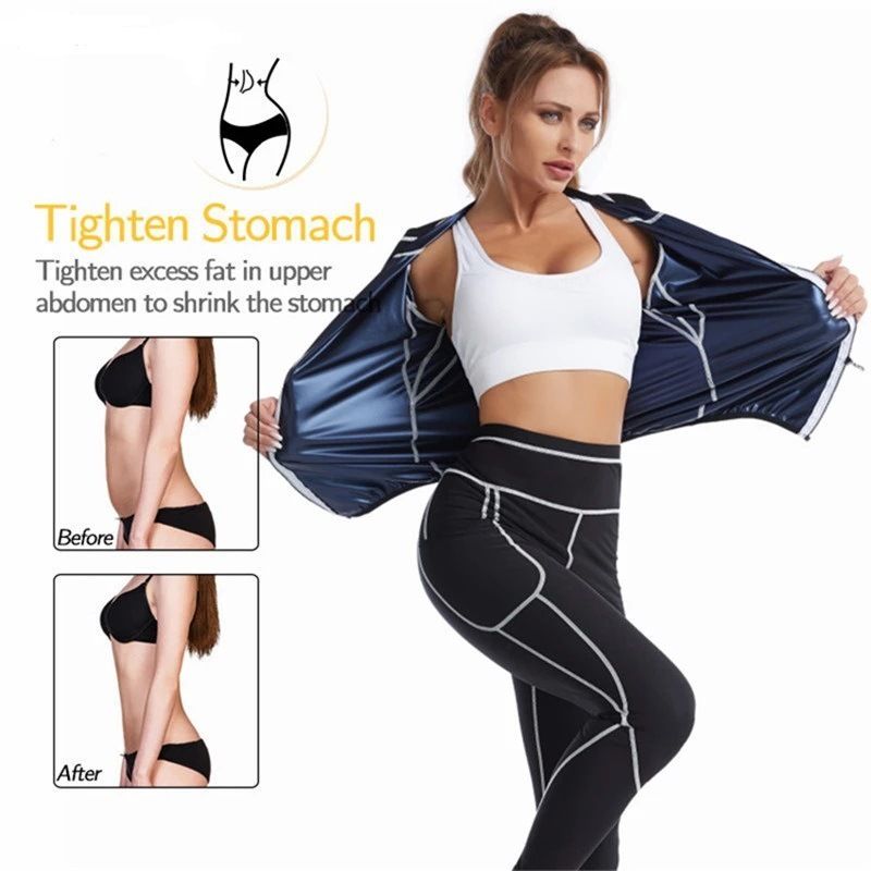 M Size Black and Silver Women's Workout Sauna Sweat Suit Set: Long Sleeve & Leggings - High Elasticity Compression Shapewear for Weight Loss & Yoga
