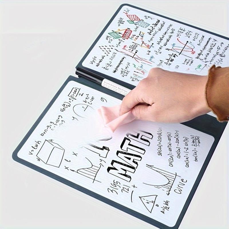Green A4 PU Leather Whiteboard Notebook with 3-Color Pens, Eraser & Cloth - Reusable Eco-Friendly Desktop Memo Pad & Handheld Writing Tablet