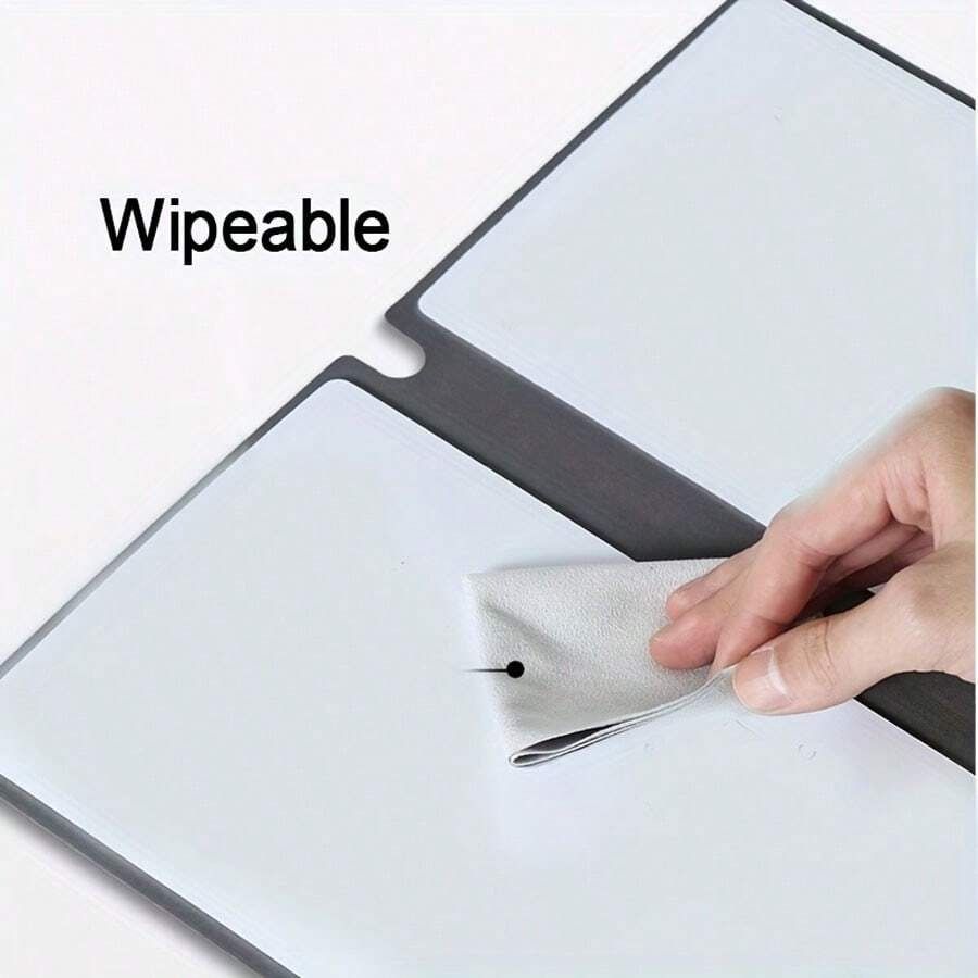 Dark Grey A4 PU Leather Whiteboard Notebook with 3-Color Pens, Eraser & Cloth - Reusable Eco-Friendly Desktop Memo Pad & Handheld Writing Tablet